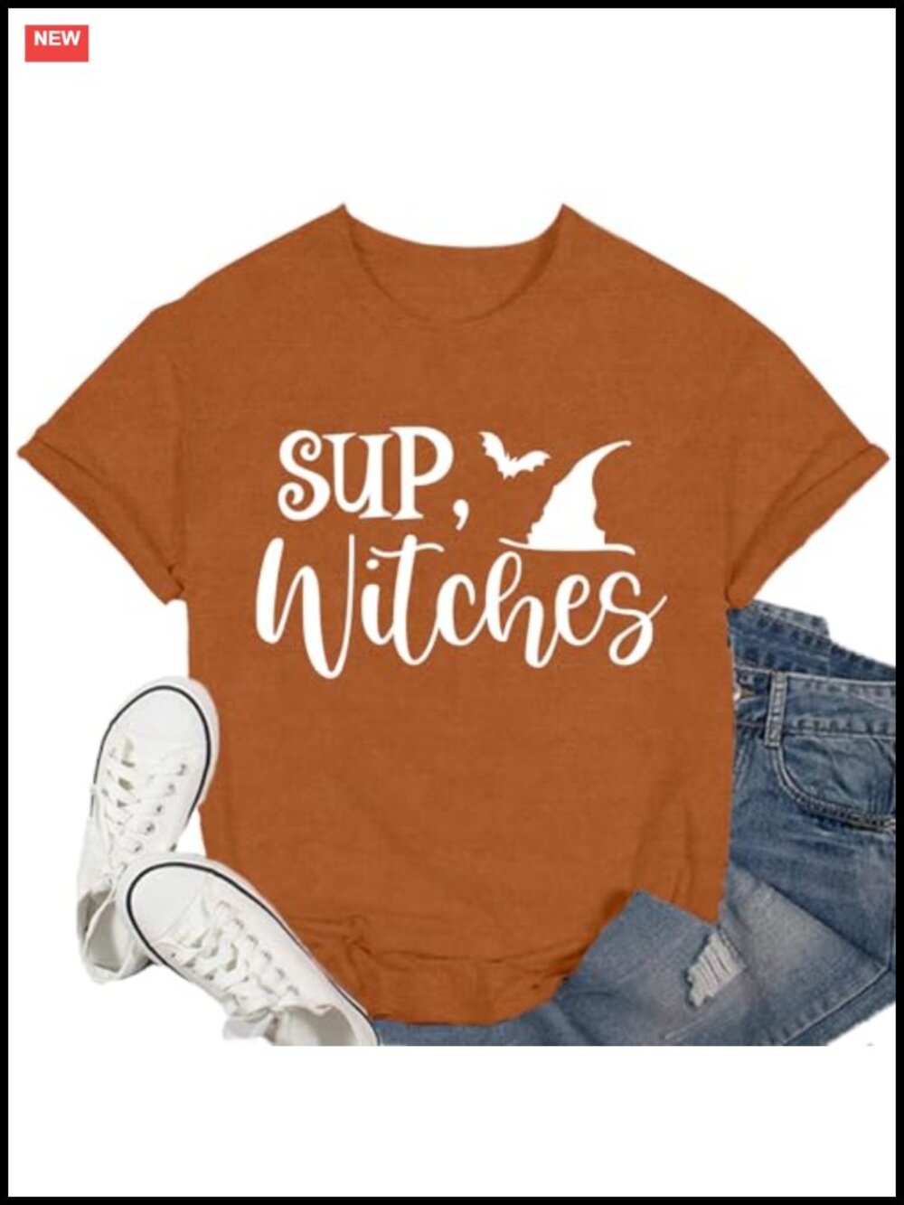 Halloween Witch T-Shirt Women's Short Sleeve Crew Neck Relaxed Fit Polyester